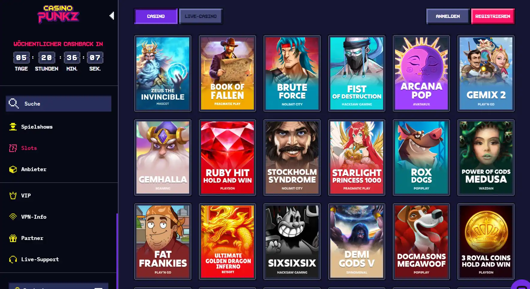 Casinopunkz Spiele im Überblick