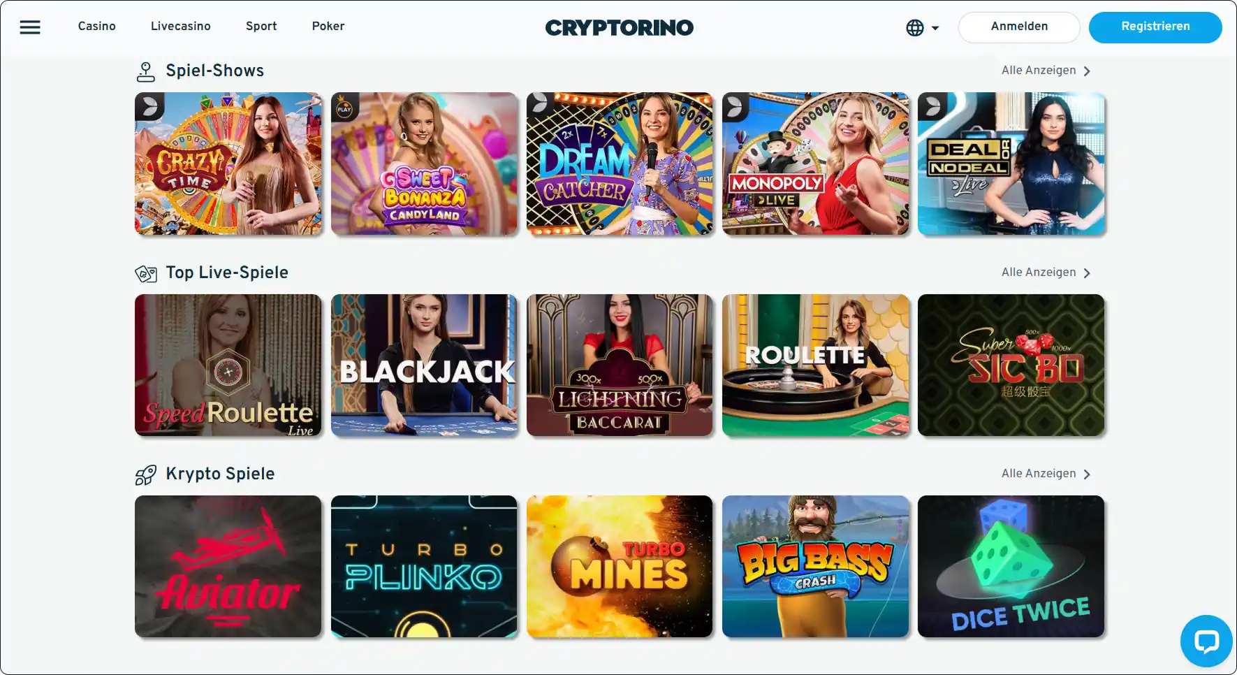 Cryptorino Casino Spiele Auswahl